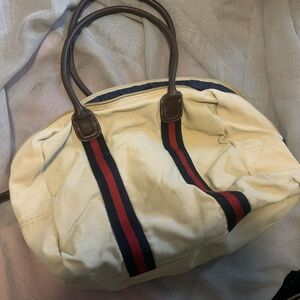 Authentic Tommy Hilfiger Canvas Tote - Classic Navy & Red Ribbon Detail